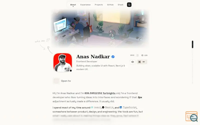 Screenshot of Anas Nadkar — Frontend Developer & Builder