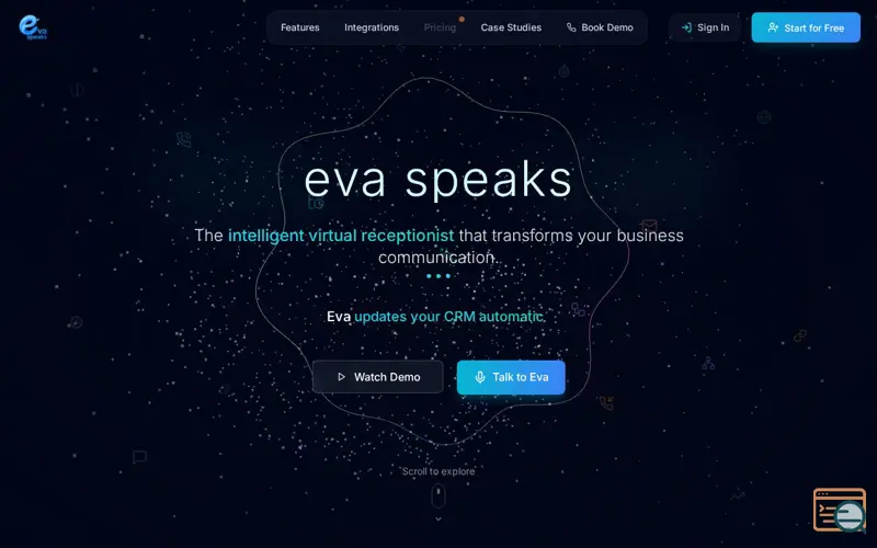 Screenshot of EvaSpeaks.ai, a launch using Three.js