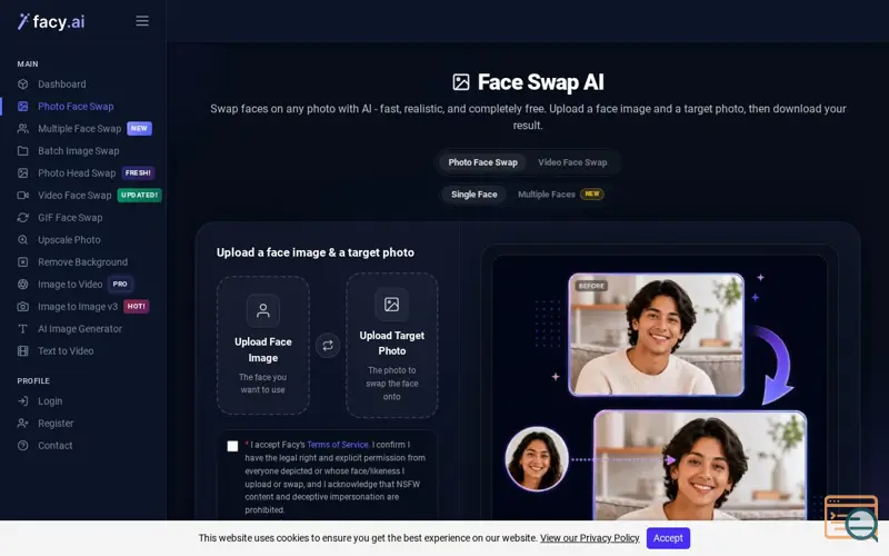 Screenshot of Facy AI Face Swap