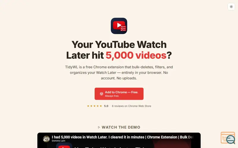 Screenshot of YouTube Watch Later Tidy