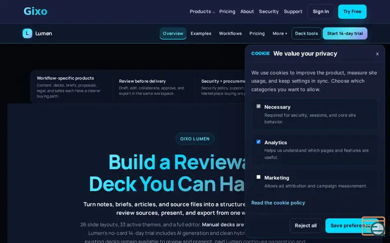 Screenshot of Gixo Lumen