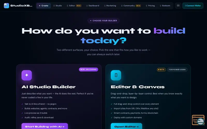 Screenshot of StudioXBuilder