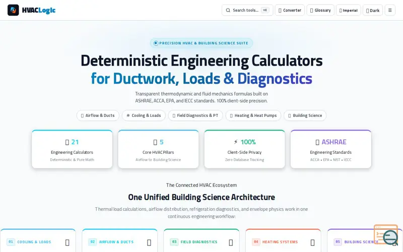 Screenshot of HVAC Logic — Engineering Calculators & Building Science Suite
