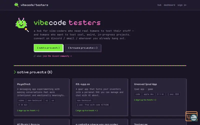 Screenshot of vibecode/testers