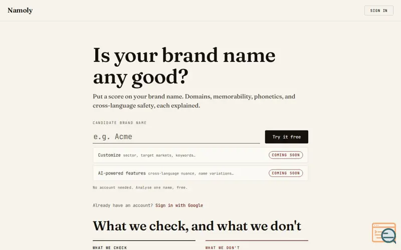 Screenshot of Namoly
