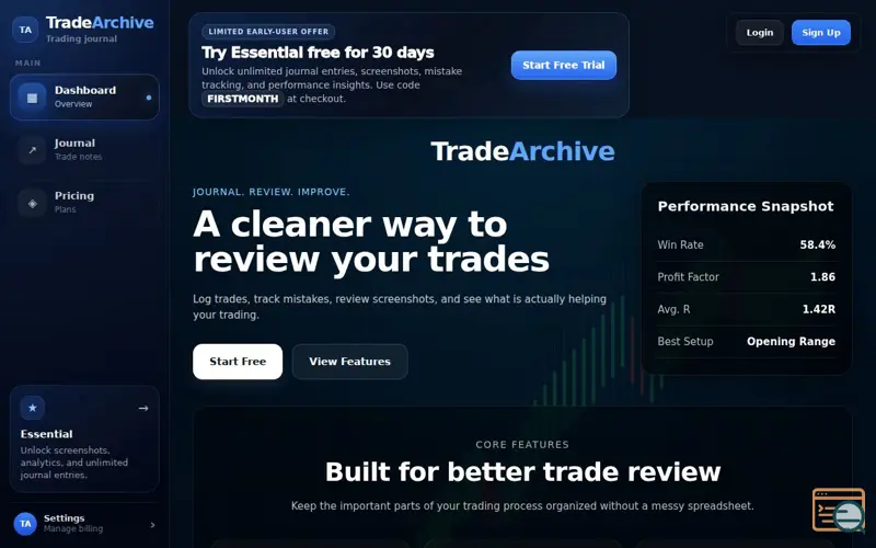 Screenshot of TradeArchive