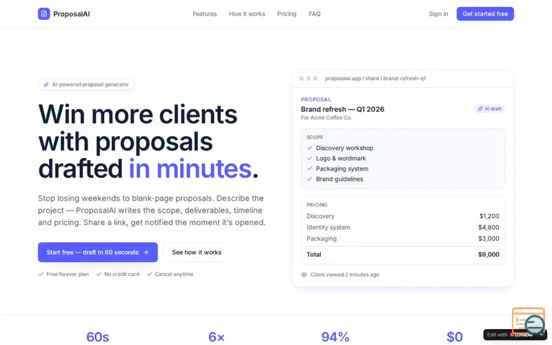 Screenshot of Create client proposals in minutes