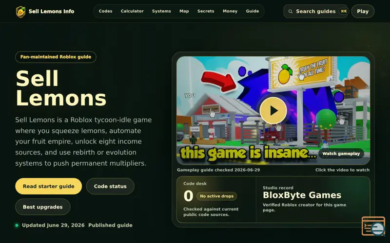 Screenshot of Sell Lemons Info
