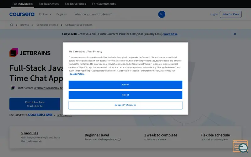 Screenshot of Full-Stack JavaScript course