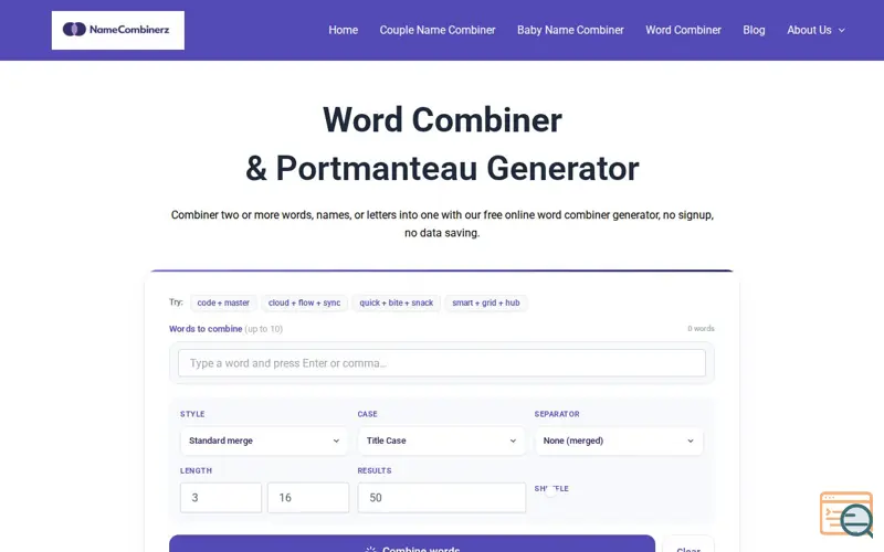 Screenshot of Word Combiner