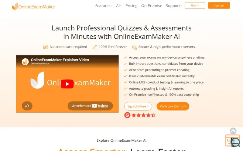 Screenshot of OnlineExamMaker