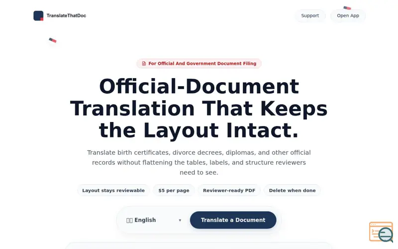 Screenshot of TranslateThatDoc