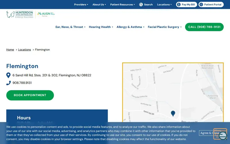 Screenshot of Hunterdon ENT - Flemington