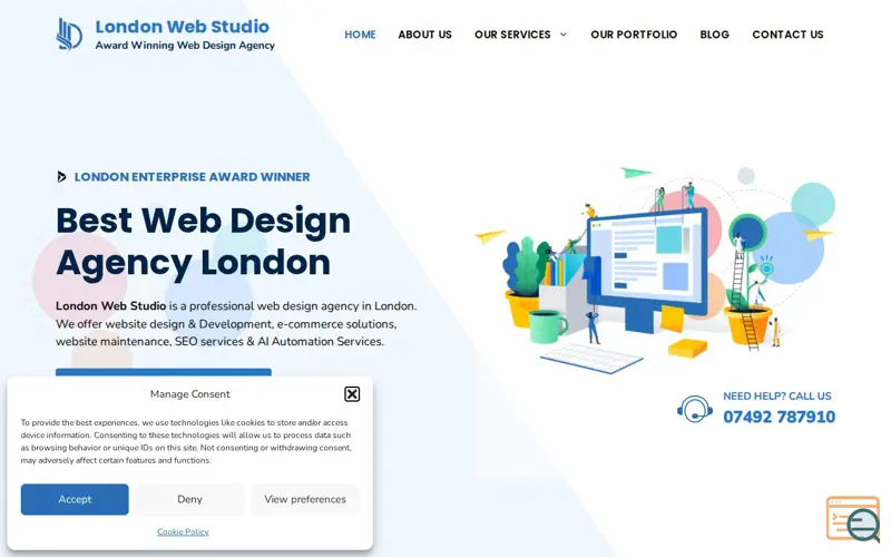 Screenshot of London Web Studio Ltd, a launch using GeneratePress