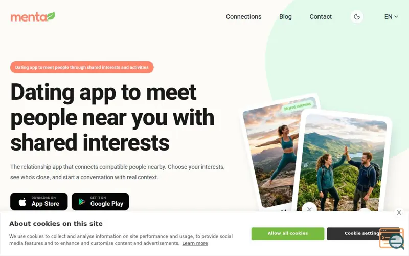 Screenshot of Menta Social, a launch using CookieHub