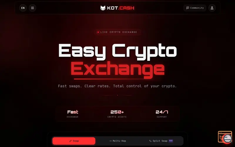 Screenshot of KOT.CASH — Crypto Swap Engine