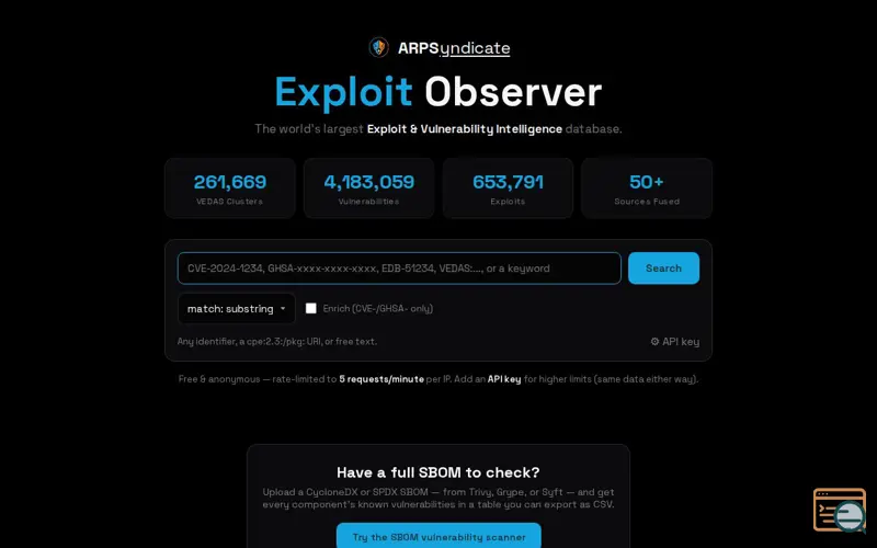 Screenshot of Exploit Observer
