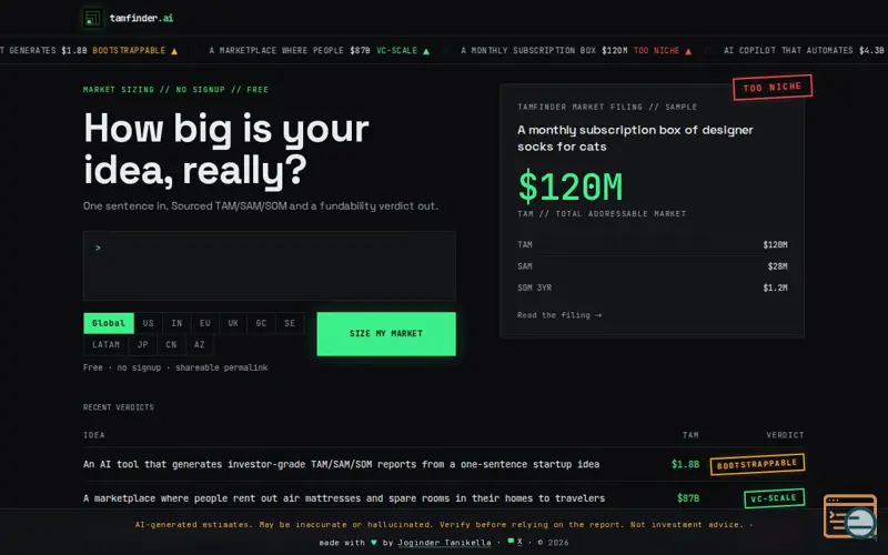 Screenshot of tamfinder.ai