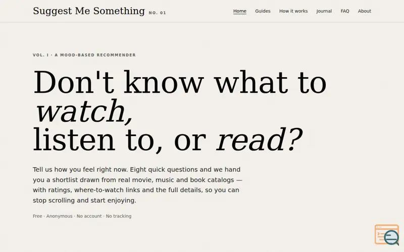 Screenshot of Suggest Me Something