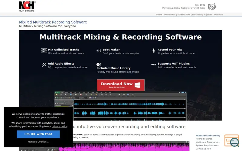 Screenshot of MixPad: Upgrade for music production, a launch using DNSMadeEasy
