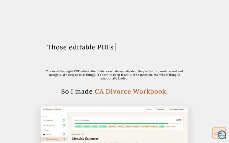 Screenshot of CA Divorce Disclosures Workbook