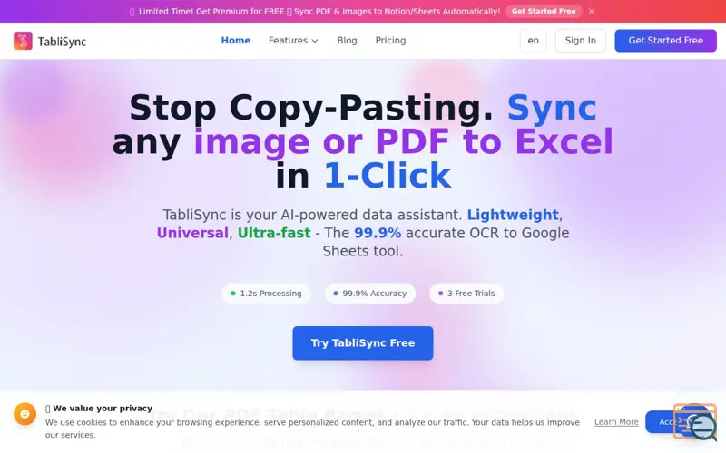 Screenshot of TabliSync: PDF/Image to Excel AI 