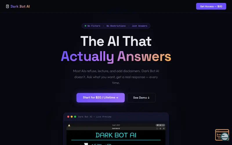 Screenshot of Dark Bot AI HINA