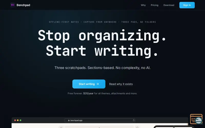 Screenshot of Benchpad: Scratchpad Notes, a launch using Yjs