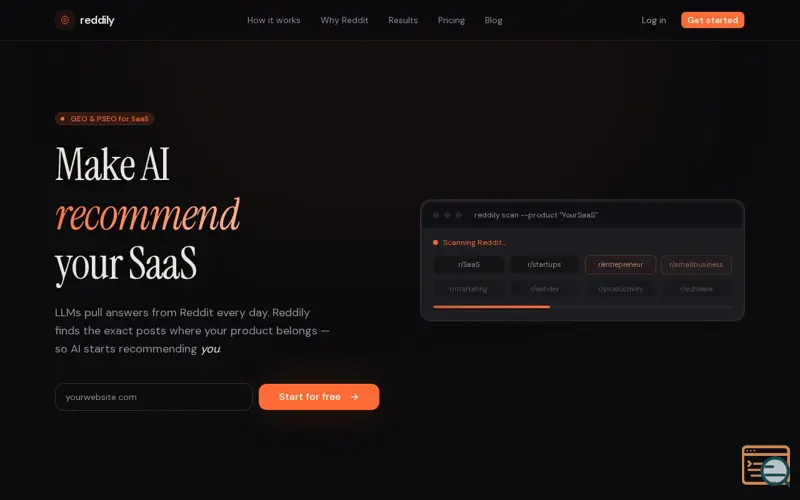 Screenshot of Reddily — Get Your SaaS Recommended by AI & Reddit