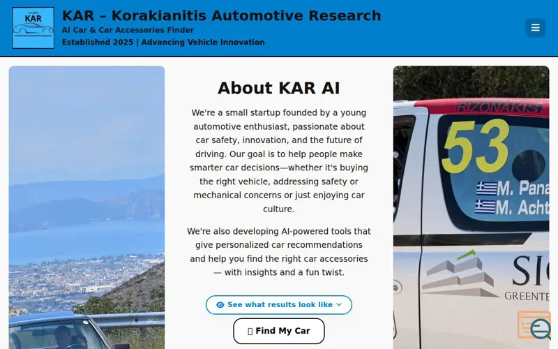 Screenshot of KAR AI, a launch using Papaki DNS