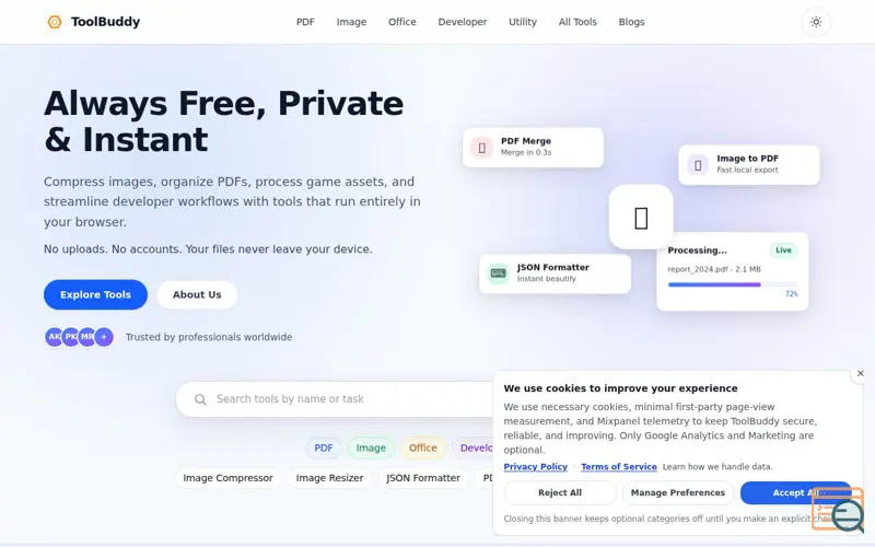 Screenshot of ToolBuddy, a launch using Serwist