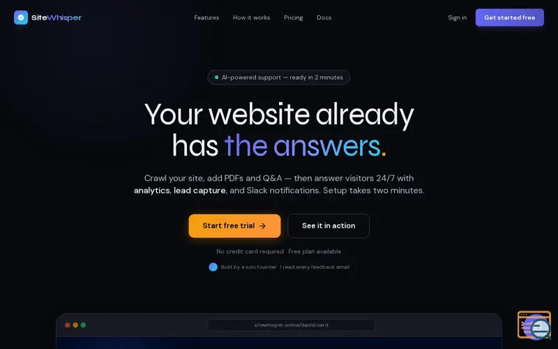 Screenshot of SiteWhisper