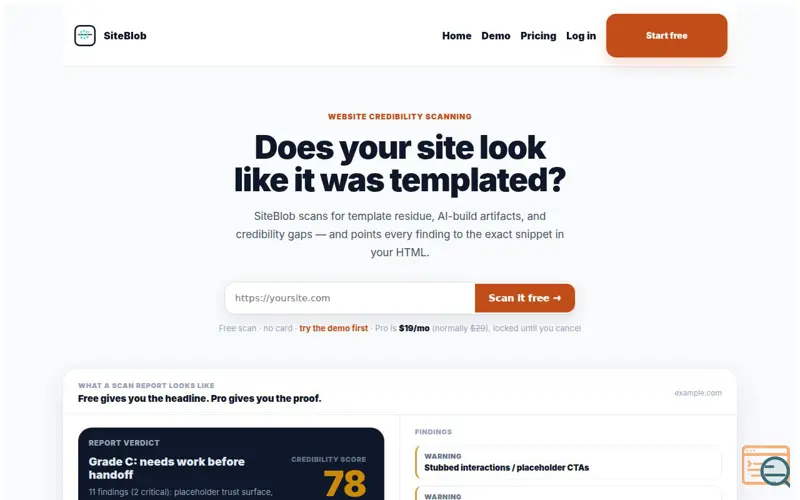 Screenshot of SiteBlob