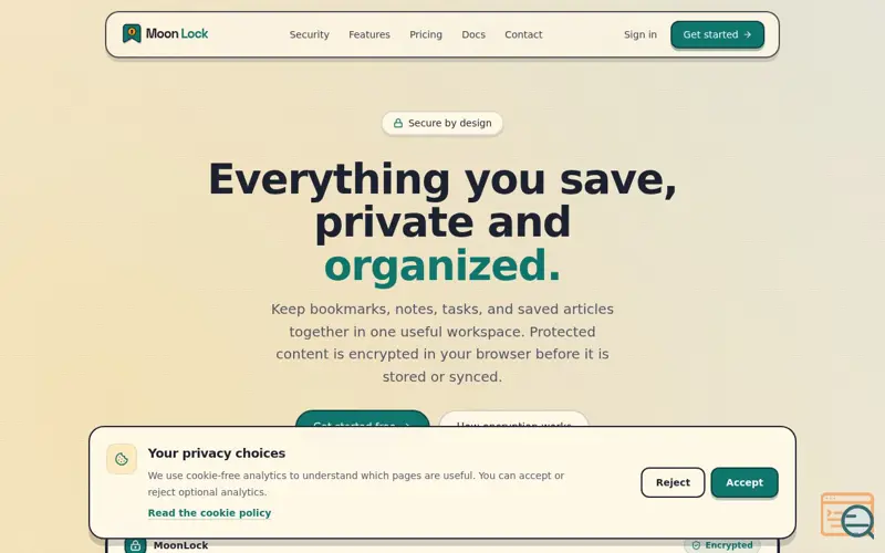 Screenshot of MoonLock - Private library for bookmarks