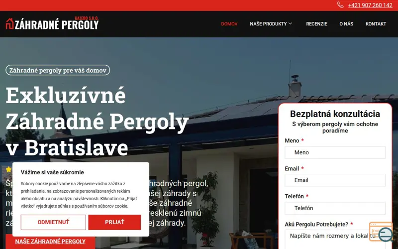 Screenshot of Záhradné Pergoly - Gazebo s.r.o., a launch using Revw
