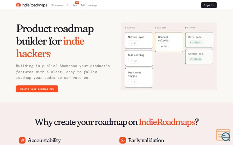 Screenshot of IndieRoadmaps