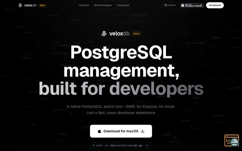 Screenshot of VeloxDB — Fast PostgreSQL Admin Tool