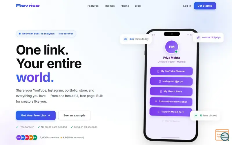 Screenshot of Revrise — Link in Bio for Creators