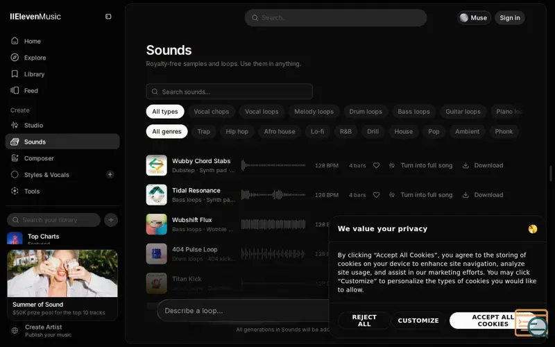 Screenshot of Sounds