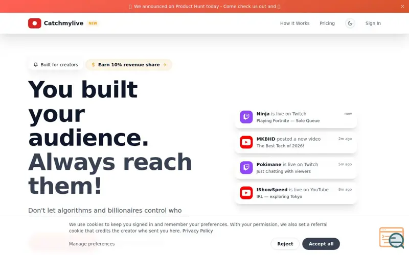Screenshot of Catchmylive, a launch using Twitch
