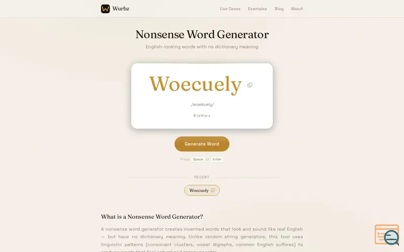 Screenshot of Nonsense Word Generator