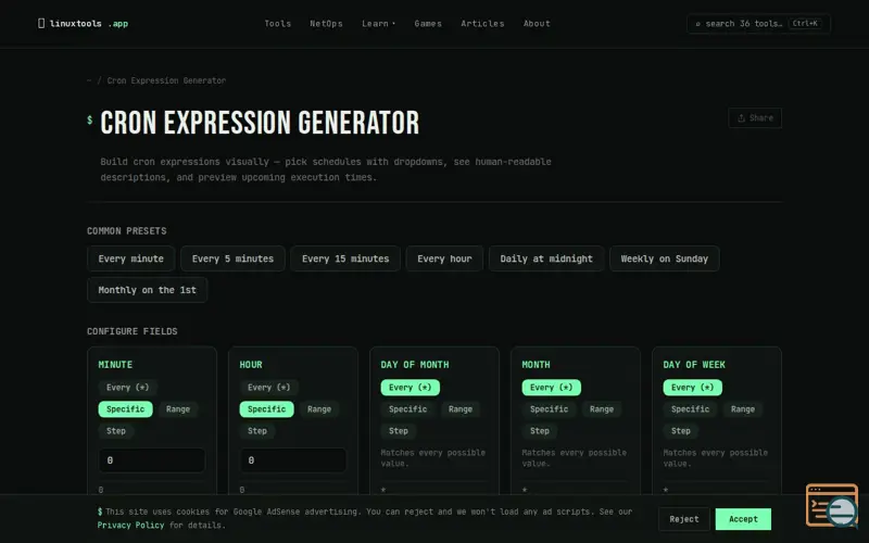 Screenshot of Cron Expression Generator