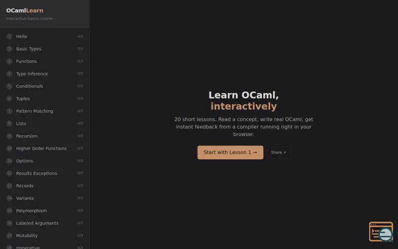 Screenshot of Ocamllearn