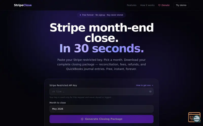 Screenshot of StripeClose