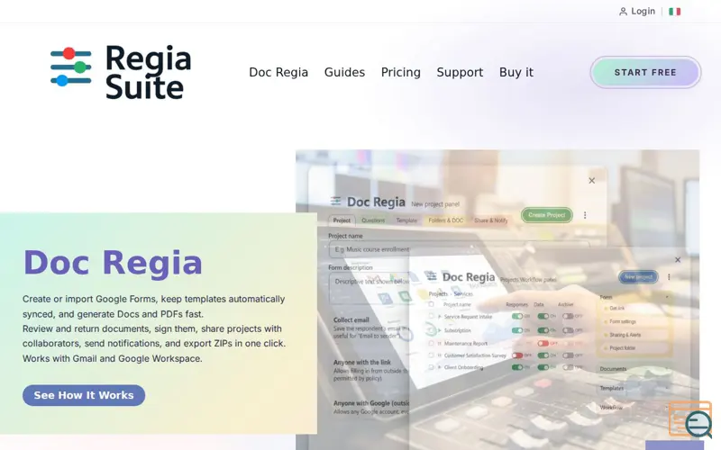 Screenshot of Doc Regia, a launch using Aruba