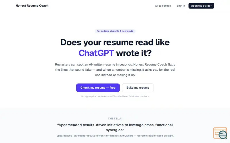 Screenshot of Honest Resume Coach