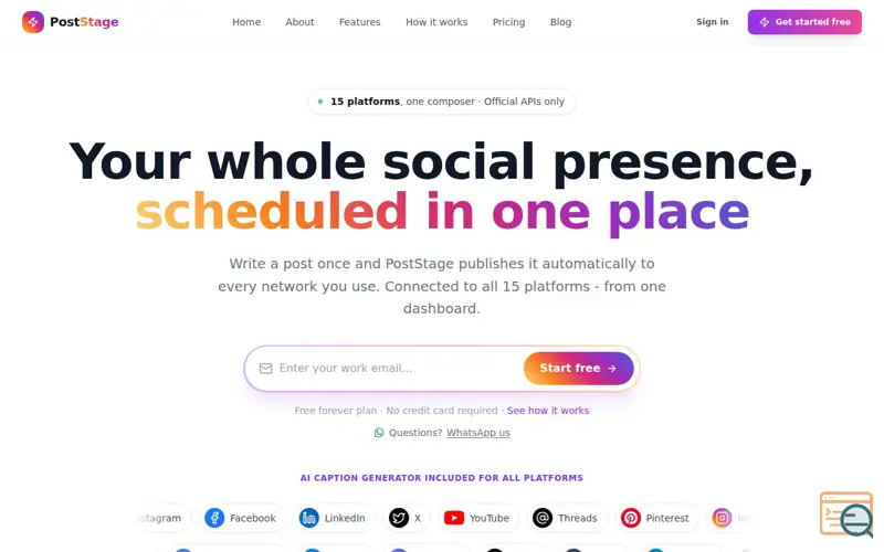 Screenshot of PostStage - Multi-Platform Social Media Scheduler, a launch using Zoho Bookings