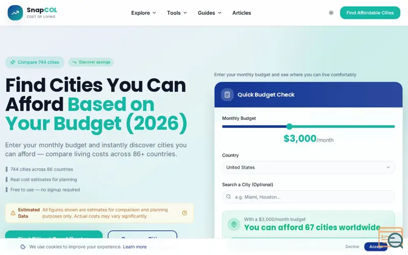 Screenshot of SnapCostOfLiving