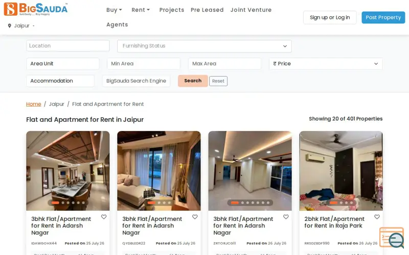 Screenshot of BigSauda- Flat for rent in raja park 