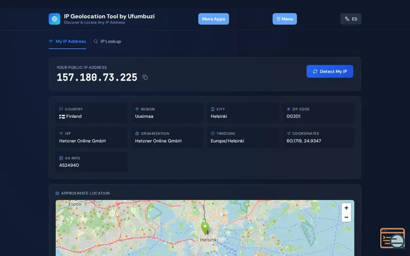 Screenshot of IP Geolocation Tool